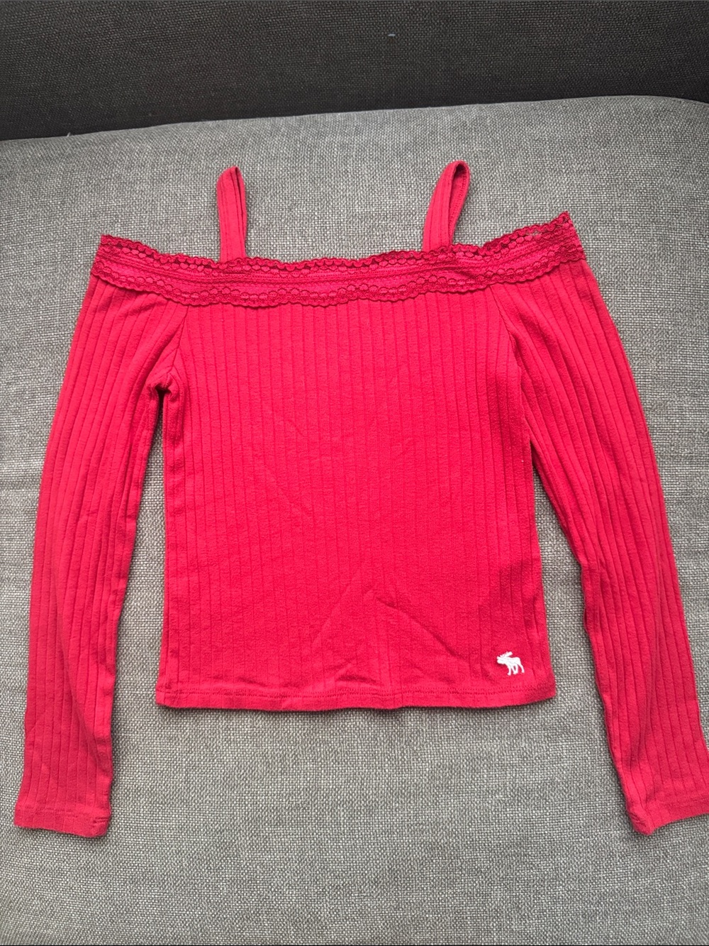 Abercrombie & Fitch Girls Red Ribbed Off-Shoulder Top with Straps size 7/8